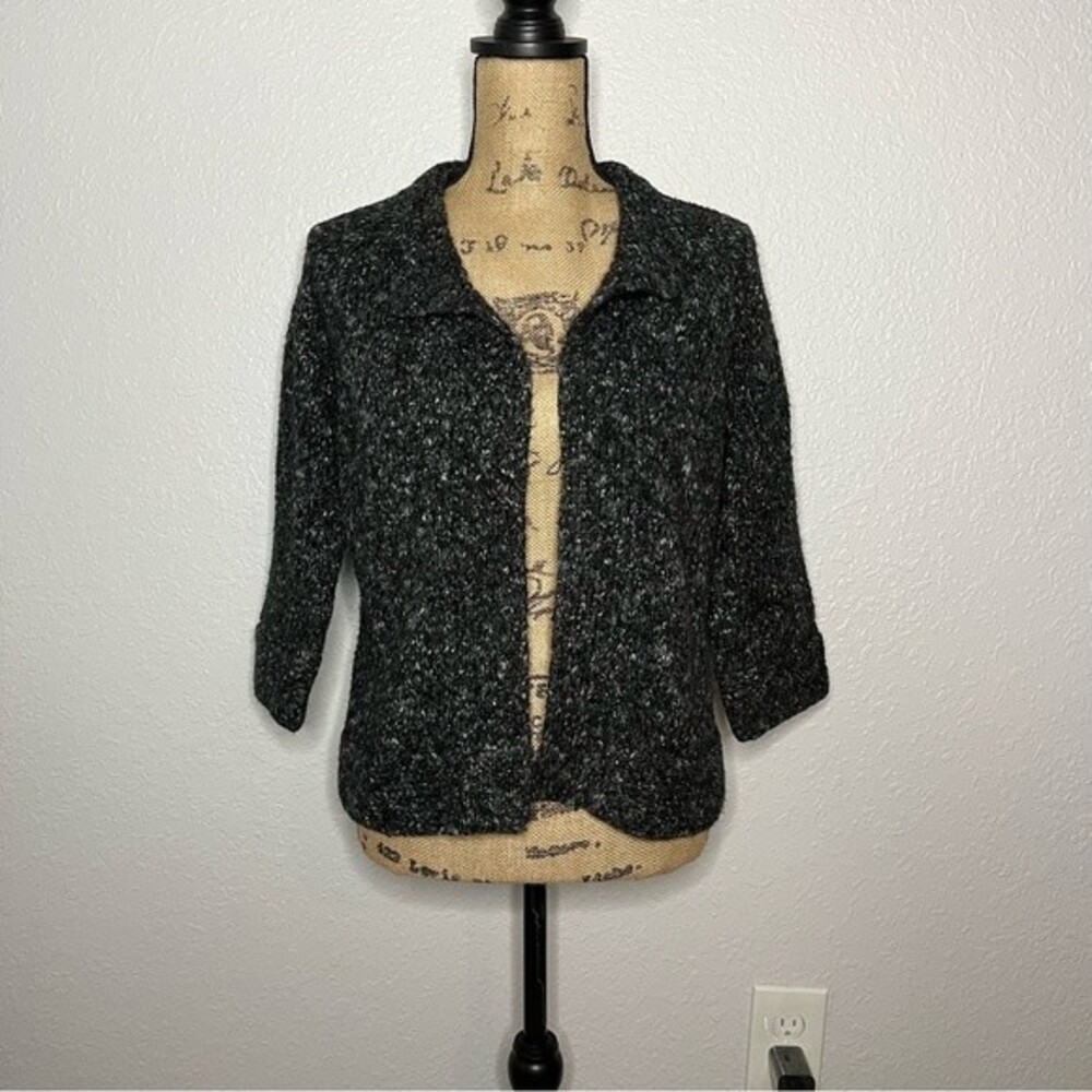 Preswick & Moore Womens Grey Open Front 3/4 Sleeve Cardigan Sweater sz S Office